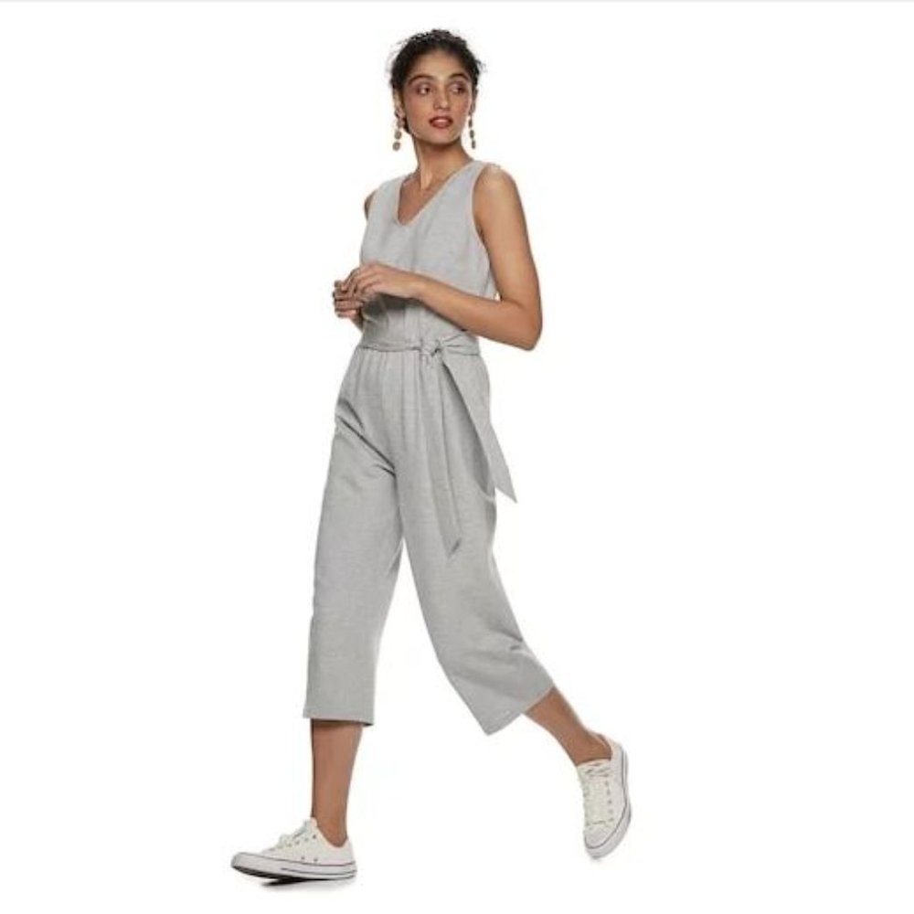 NWT Popsugar Gray Tie Front Knit Jumpsuit Size XS